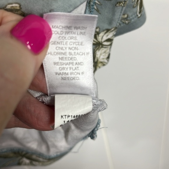 J. Jill Womens Top Dusty Blue/Green S 3/4 Sleeves Pullover Button Details Floral - Picture 9 of 13